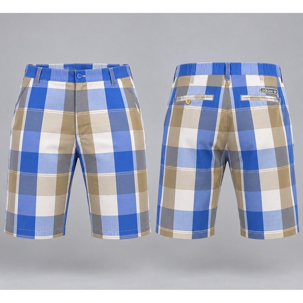 Adidas Plaid Golf Shorts mens  36 blue brown checkered